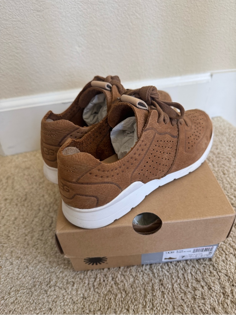 UGG Treadlite Chestnut Brown Suede Perforated Sneaker Size 7.